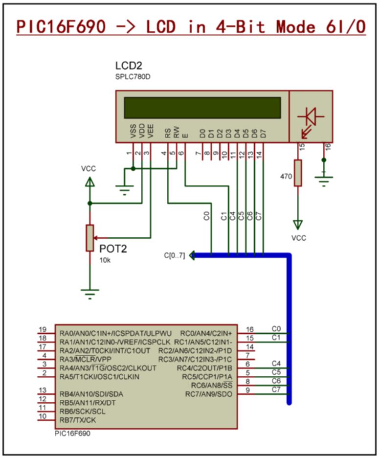 LCD 4 bit connection schematic Easy way